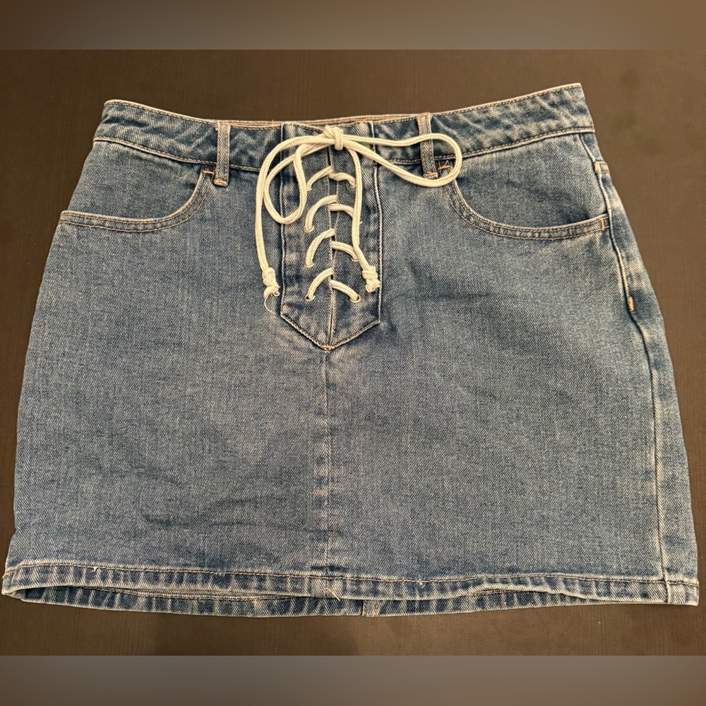 PACSUN Denim Skirt, On Trend Lace Up Fly, Size 27 100% Cotton